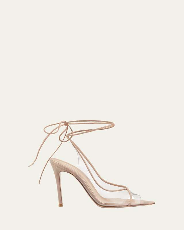 Rosa Open-Toe Plexi Ankle-Tie Sandals